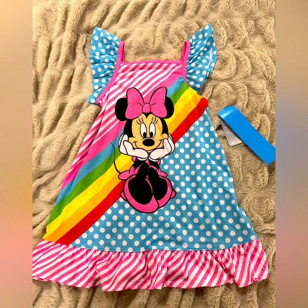 NWT Disney Minnie Mouse Rainbow Polka Dot Dress Size 4T - Picture 1 of 5